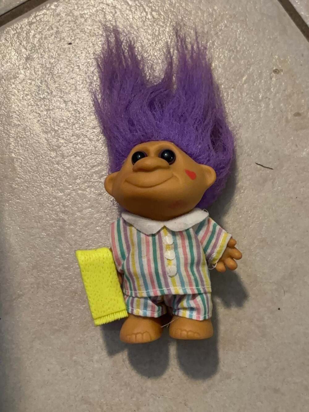 Vintage 1990s Troll Doll with Purple Hair and Striped Pajamas